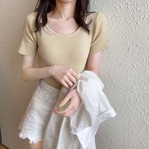 레몬소울 여성용 로텔 라운드 골지 니트 반팔 티셔츠