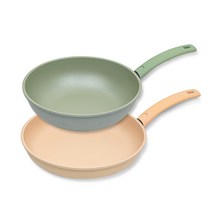 키친아트 컬러핏 인덕션 프라이팬 세트 2개, 프라이팬 28cm + 궁중팬 26cm, 민트(프라이팬), 망고(궁중팬)