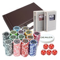 후니갬블 스타 클레이칩 300p + 브라운 가죽케이스 + 클럽스페셜 홀덤카드 2p + 구성품 세트, 혼합색상