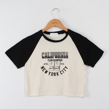 빼빼 여성용 타이포그래픽 배색 나그랑 크롭 반팔 티셔츠