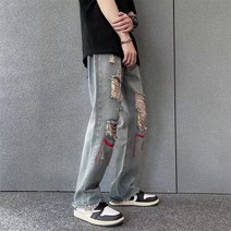 민성컴퍼니 남성용 레드 포인트 찢어진 청바지