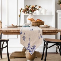 홈플로우 청량 스케치 블루 플라워 테이블 러너, 혼합색상, 30 x 220 cm