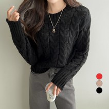 세컨그라운드 여성용 라운드넥 꽈배기 니트