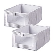 디오셀 서랍형 접이식 패브릭 수납 정리함 대형, 화이트 스트라이프, 2개