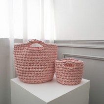 슬로우모먼츠 트윈 바스켓백 뜨개질 DIY 패키지, 1세트, 페일핑크믹스