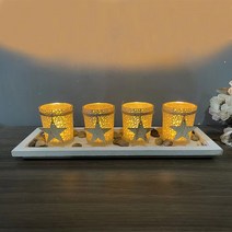 인테리어 4홀더 캔들 장식 아래판 + 유리컵 + 돌 세트 별, 혼합색상