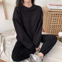 잘빠진 여성용 사카리바 니트 크롭 맨투맨 + 조거팬츠 세트