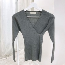 여성용 골지 브이넥 랩 봄 니트