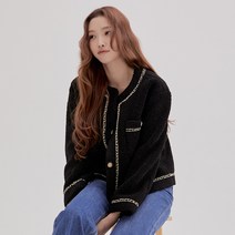 미쏘 여성용 덤블 트위드 배색 숏 자켓