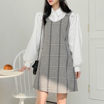 에비뉴비 여성용 A라인 체크 뷔스티에 미니 원피스