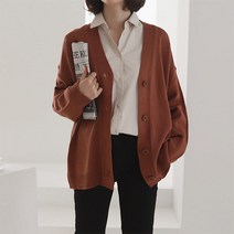 티탁 여성용 빅사이즈 데일리 브이넥 니트 루즈 버튼 가디건