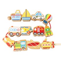 토도리브로 원목 탈것 블록 실꿰기 놀이 세트, 1세트