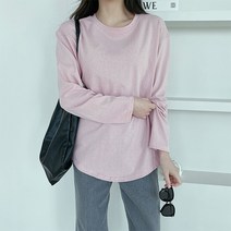 티탁 여성용 빅사이즈 데일리 라운드넥 베이직 면 무지박스핏 긴팔티셔츠