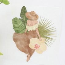 티셔츠 스티커 의류 3D 열전사지]트로피컬 나뭇잎 플라워와 여인의 둣모습