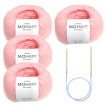 [니뜨] 허니 모헤어실(25g) x4볼 +5mm 줄바늘, 03_베이비핑크