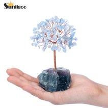 스톤 Sunligoo 머니 트리 구리 와이어 포장 천연 형석 클러스터베이스 원석 크리스탈, 남옥