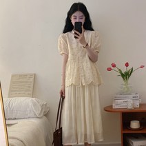 여름 여성복 티웨어 톡톡 튀는 발랄한 나이감소염타입 가벼움 친숙한 약간 살찐 드레스 투피스 슈트