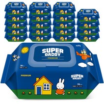 슈퍼대디 미피 프리미엄 유아물티슈 캡형, 70매, 20팩