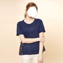 써스데이아일랜드 여성 반팔 티셔츠 블라우스 A라인 린넨 패치 플라워 캐주얼