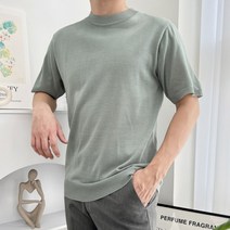 남성 남자 반팔 니트티 데일리 캐주얼 라운드 여름 심플 무지 기본 패션 상의 컬러 베이직 니트 남자