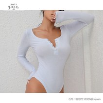 여성 슬림 긴팔 트임 버튼 바디수트 바디프로필 의상