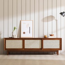 [2만원★즉시할인]장인가구 카르덴 라탄 원목 티비다이 낮은 거실장 2000, 월넛 브라운