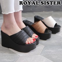 A2D 225 9cm 여성 쿠션 토오픈 통굽 웨지힐 펌프스 슬리퍼 뮬슬리퍼힐