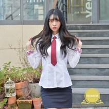 프리미엄 스판 여성 각카라 화이트 셔츠 (빨강체크)