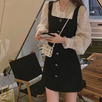 보헤미안 원피스 봄옷 프렌치 클래식 티 멈추다 리시안시스 디자인감각 보이핏 볼륨 블랙 레이스 점프 슈트 4010456152