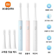 Xiaomi-미지아 T100 음파 전동 칫솔 Mi 스마트 칫솔 다채로운 USB 충전식 IPX7 방수 칫솔 헤드, 핑크 블루 6 헤드
