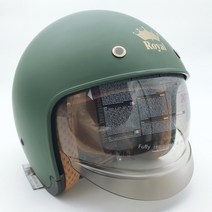 로얄헬멧 오픈페이스 M139 바이크 헬멧 무광 매트 카키 그린 밀리터리 빈티지 하이바 레트로 클래식 텐덤 안전 인증 (기본 쉴드 포함), 매트 카키 XL(59-60cm)