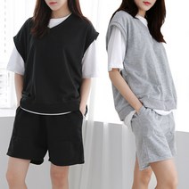 코디제이 여자 세트 베스트린다세트 조끼 반바지세트 상하의세트 오버핏 데일리룩 빅사이즈 커플룩 반바지세트 밴딩바지