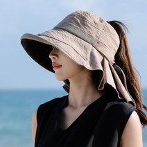 여성 골프 모자 목 가림 여름 넓은 챙 큰 창 썬캡 라운딩 여자 뒷목커버, 베이지