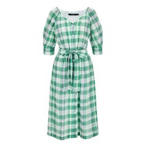 질스튜어트뉴욕 그린 체크 면혼방 원피스 B610E2