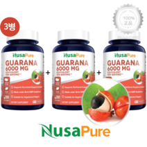 [3병] 누사퓨어 과라나 6000mg 200캡슐 파울리니아 쿠파나 추출물 천연 카페인
