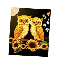 MJS 보석십자수 50 x 40 cm 캔버스형 세트 DIY MH6, 황금부엉이 커플과 나비