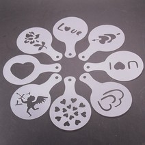 8pcs pc/세트 플라스틱 커피 투수 당겨 꽃 템플릿 금형 바리 스타 스텐실 장식 도구 아트 우유 카푸치노, A