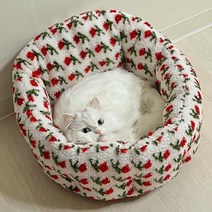 가티가티 고양이 숨숨방석 쿠션 마약 방석 강아지 원형 도넛, 화이트 로즈