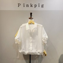 DB_ 핑크피그 지지미 소매 리본 블라우스 (PPA22BL1042)