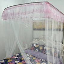 레일타입 공주 프린세스 캐노피 침대 모기장 공주침대 레이스캐노피 침대커튼, 1.5, 화이트+파우더(브래킷제외)