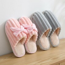 인트롤리 소프트 리본 겨울 털 슬리퍼 따뜻한 거실화, 그레이