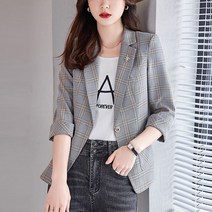 Amaethon 여성 슬림핏 체크 자켓 기본 정장 양복 코트