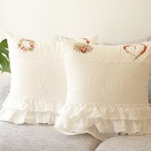 누홈 하트2단 레이스 사각쿠션(솜포함), 부케로즈(바구니+하트)