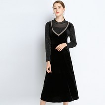 라게타 벨벳 매쉬 브이넥 원피스