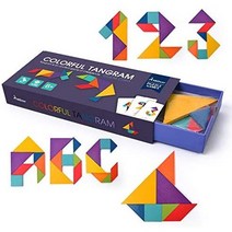 칠교 탱그램 퍼즐 놀이 학습카드 포함 MIDEER Wooden Pattern Blocks Colorful Geometric Shapes Tangram Puzzle