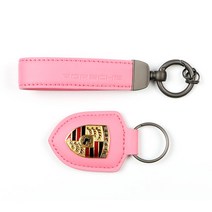 그린텍 포르쉐 가죽 방패 키홀더 키링 스트랩 크래용 보르도, 레드