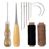 가죽공예 가죽 재봉 키트 DIY 송곳 바늘 구리 손잡이 세트 캔버스 텐트 신발 수리 도구 나일론 실 포함, [01] 01