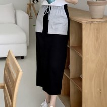[바보사랑] 여성 여름 프리드 밴딩 배색 포켓 롱 스커트