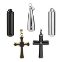 메모리얼스톤 고양이 강아지스톤 유골함 Jewlery 스테인레스 스틸 개방형 컨테이너 바이알 튜브 urn 기념품 화장 유골 홀더 기념 펜던트 목걸이 키트, 크로스 35mm