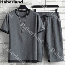 Haberland 남성 쿨 아이스 라운드 반팔티 5부반바지 상하복세트 낚시복